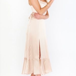 Mumu Claire Midi Dress in Champagne Luxe Satin